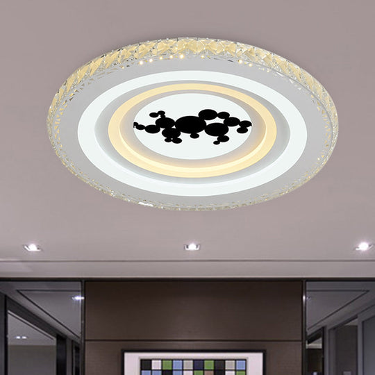 Modern Crystal LED Ceiling Light for Dining Rooms - Round Design, Flush Mount, White Finish