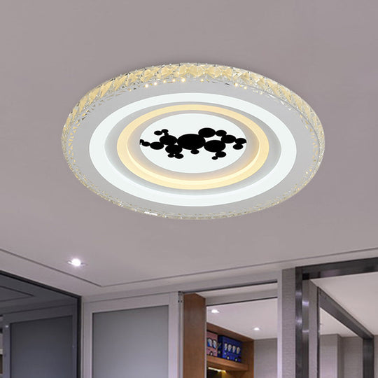 Modern Crystal LED Ceiling Light for Dining Rooms - Round Design, Flush Mount, White Finish
