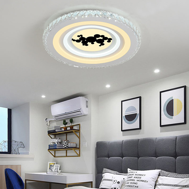 Modern Crystal LED Ceiling Light for Dining Rooms - Round Design, Flush Mount, White Finish