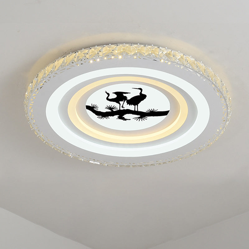 Modern Crystal LED Ceiling Light for Dining Rooms - Round Design, Flush Mount, White Finish