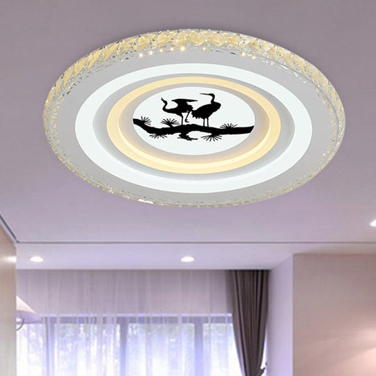 Modern Crystal LED Ceiling Light for Dining Rooms - Round Design, Flush Mount, White Finish