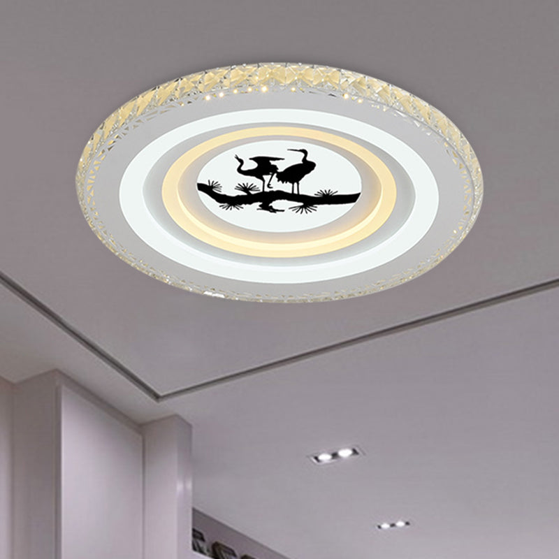 Modern Crystal LED Ceiling Light for Dining Rooms - Round Design, Flush Mount, White Finish
