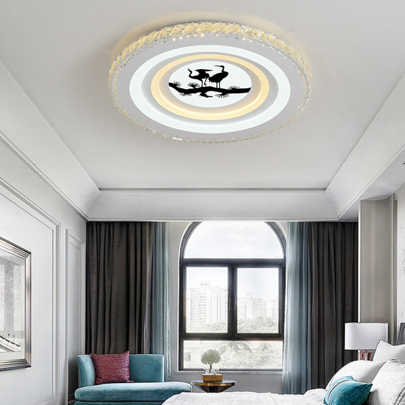Modern Crystal LED Ceiling Light for Dining Rooms - Round Design, Flush Mount, White Finish
