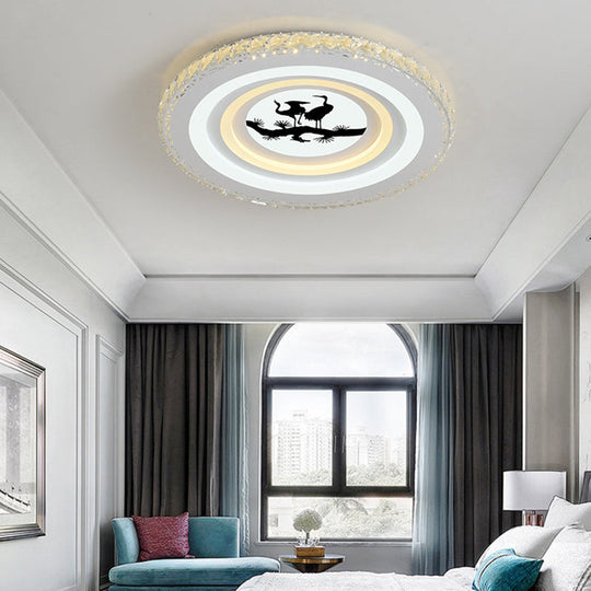 Modern Crystal LED Ceiling Light for Dining Rooms - Round Design, Flush Mount, White Finish