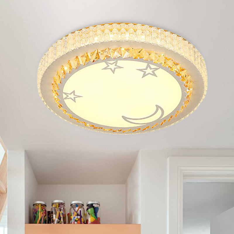 Simple White Led Crystal Flush Mount Lamp - Star/Flower Design | Close To Ceiling Light Fixture For
