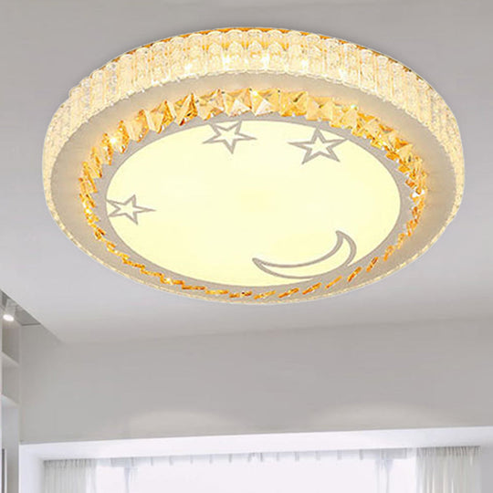 Simple White Led Crystal Flush Mount Lamp - Star/Flower Design | Close To Ceiling Light Fixture For