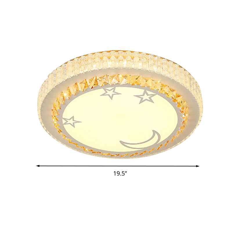 Simple White Led Crystal Flush Mount Lamp - Star/Flower Design | Close To Ceiling Light Fixture For