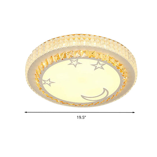 Simple White Led Crystal Flush Mount Lamp - Star/Flower Design | Close To Ceiling Light Fixture For