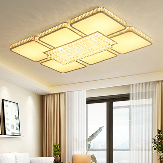 Contemporary Square LED Crystal Ceiling Light - White or Warm Light - Perfect for Living Rooms