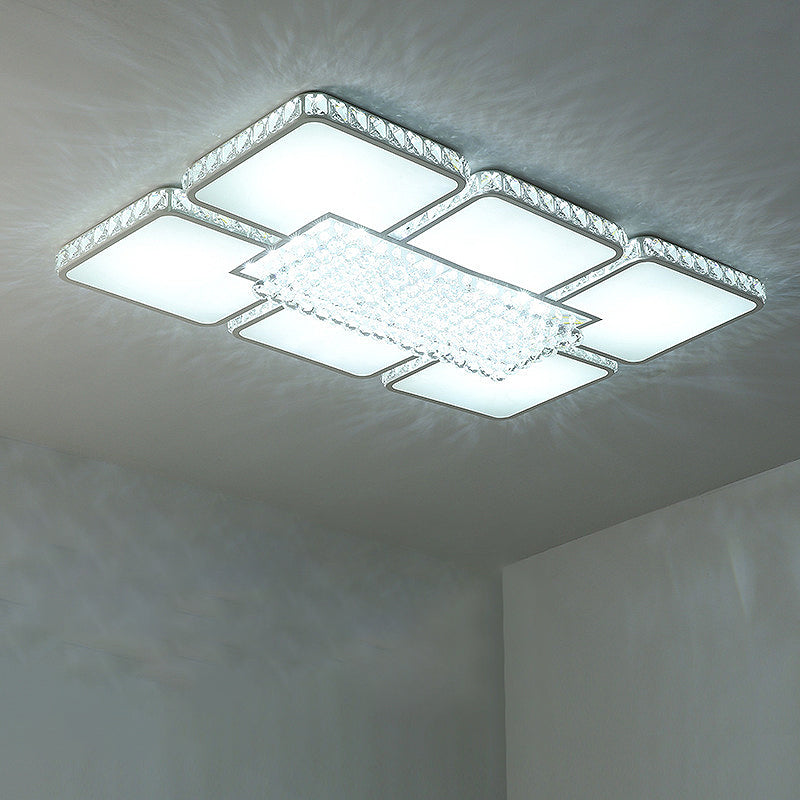 Contemporary Square LED Crystal Ceiling Light - White or Warm Light - Perfect for Living Rooms
