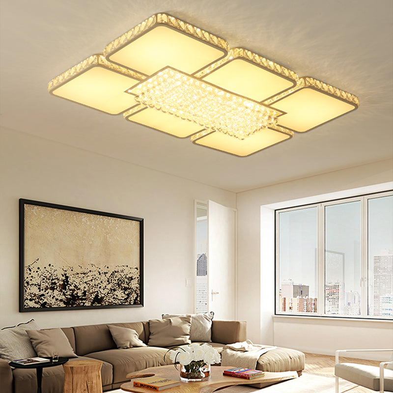 Contemporary Square LED Crystal Ceiling Light - White or Warm Light - Perfect for Living Rooms