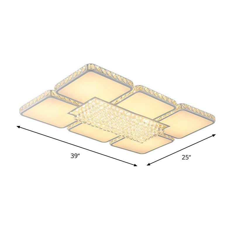 Contemporary Square LED Crystal Ceiling Light - White or Warm Light - Perfect for Living Rooms