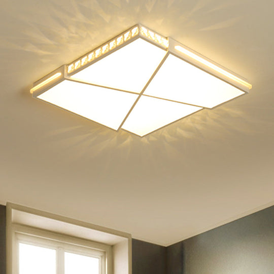 Modern K9 Crystal LED Flush Mount Ceiling Light with Remote Control Dimming, White Light - Available in Rectangle/Square, 16.5"/20.5"/35.5" Wide