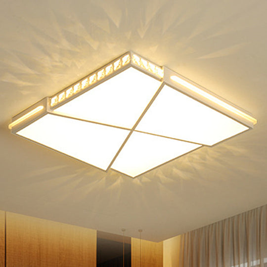 Modern K9 Crystal LED Flush Mount Ceiling Light with Remote Control Dimming, White Light - Available in Rectangle/Square, 16.5"/20.5"/35.5" Wide