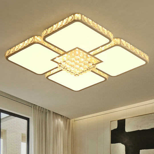 Modern Crystal LED Square Flush Mount Bedroom Ceiling Light Fixture in Warm/White Light