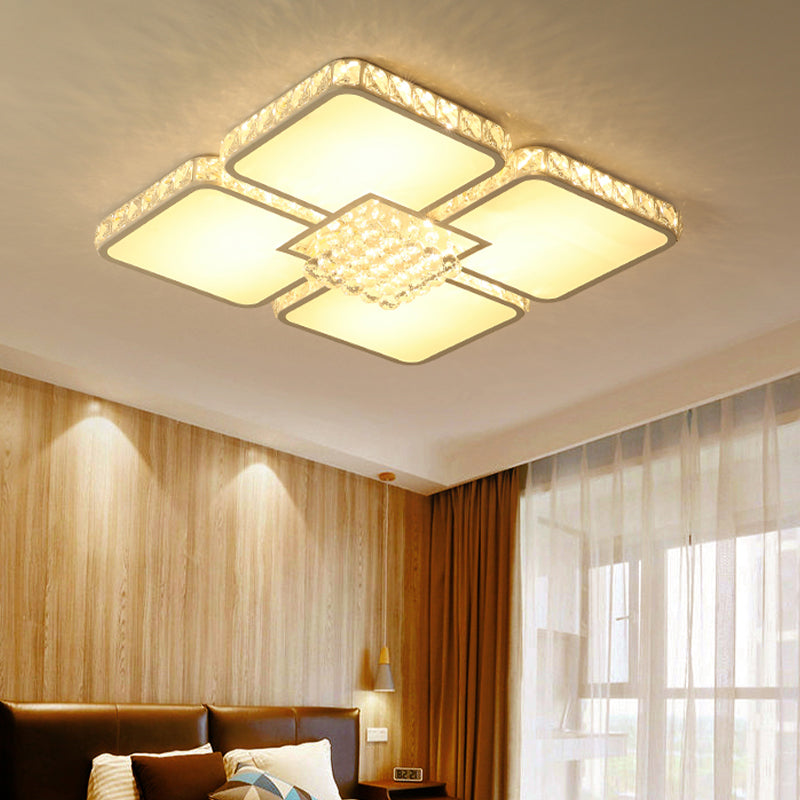 Modern Crystal LED Square Flush Mount Bedroom Ceiling Light Fixture in Warm/White Light