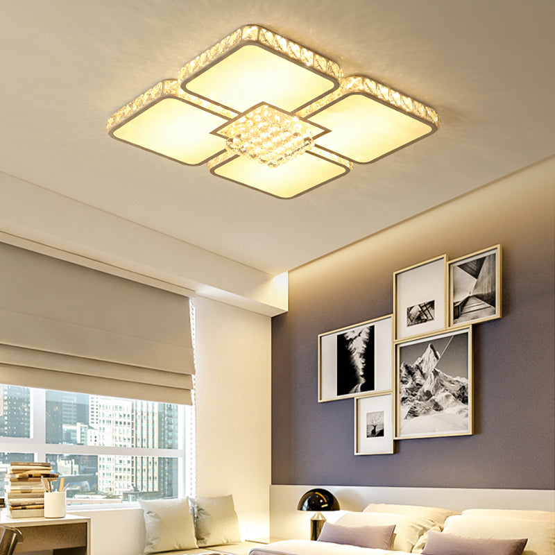 Modern Crystal LED Square Flush Mount Bedroom Ceiling Light Fixture in Warm/White Light