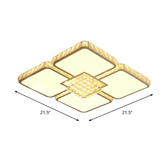 Modern Crystal LED Square Flush Mount Bedroom Ceiling Light Fixture in Warm/White Light