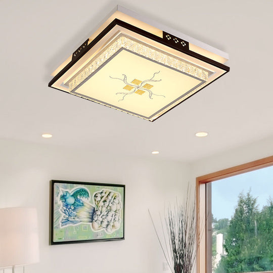 Modern Square Crystal LED Flush Light for Bedroom Ceiling - White with 3 Color Light Options