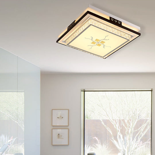 Modern Square Crystal LED Flush Light for Bedroom Ceiling - White with 3 Color Light Options