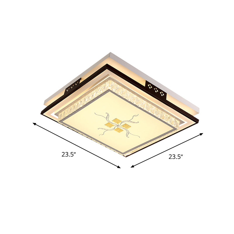 Modern Square Crystal LED Flush Light for Bedroom Ceiling - White with 3 Color Light Options