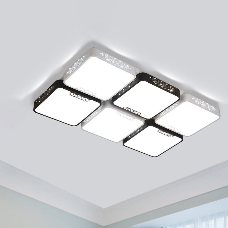 Modern Black and White Ceiling Light Fixture with Acrylic Shade - Choose Warm, White or 3 Color Light - 4/6 Lights for Living Room Flush Mount