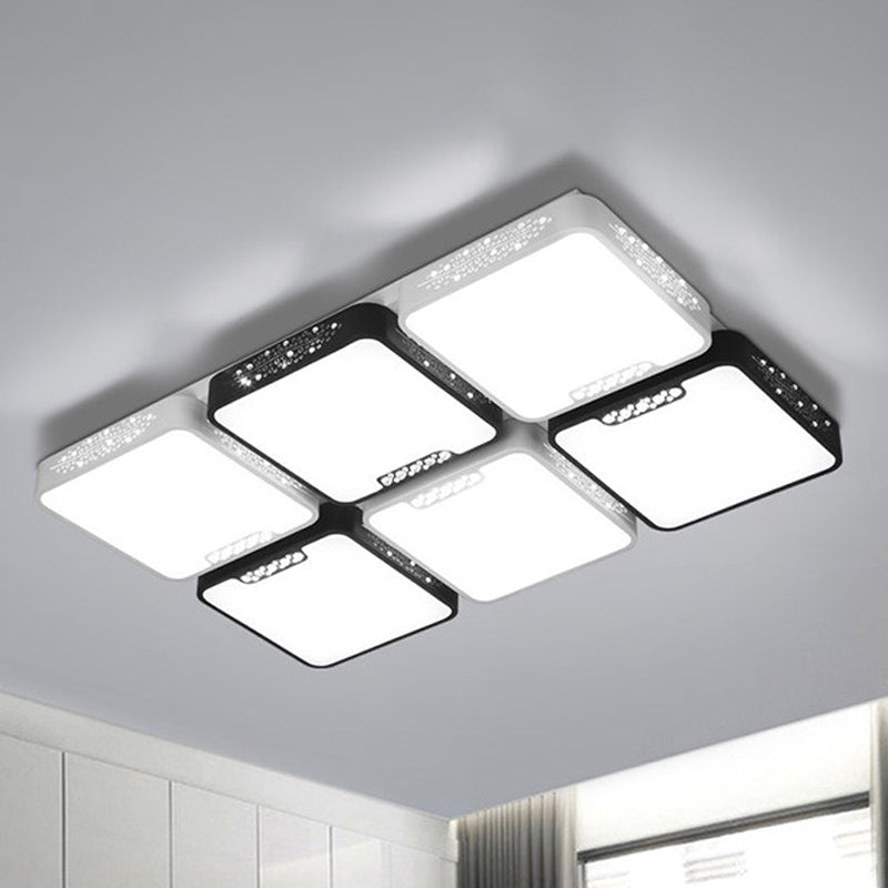 Modern Black and White Ceiling Light Fixture with Acrylic Shade - Choose Warm, White or 3 Color Light - 4/6 Lights for Living Room Flush Mount