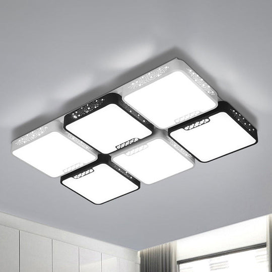 Modern Black and White Ceiling Light Fixture with Acrylic Shade - Choose Warm, White or 3 Color Light - 4/6 Lights for Living Room Flush Mount