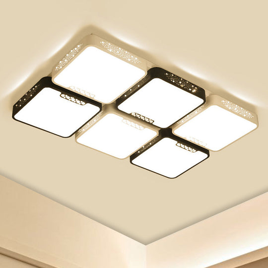 Modern Black and White Ceiling Light Fixture with Acrylic Shade - Choose Warm, White or 3 Color Light - 4/6 Lights for Living Room Flush Mount