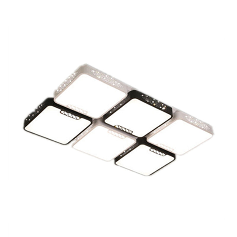 Modern Black and White Ceiling Light Fixture with Acrylic Shade - Choose Warm, White or 3 Color Light - 4/6 Lights for Living Room Flush Mount