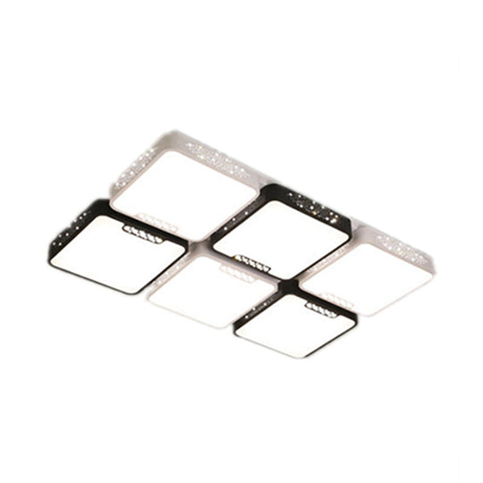 Modern Black and White Ceiling Light Fixture with Acrylic Shade - Choose Warm, White or 3 Color Light - 4/6 Lights for Living Room Flush Mount