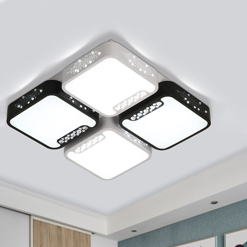 Modern Black and White Ceiling Light Fixture with Acrylic Shade - Choose Warm, White or 3 Color Light - 4/6 Lights for Living Room Flush Mount
