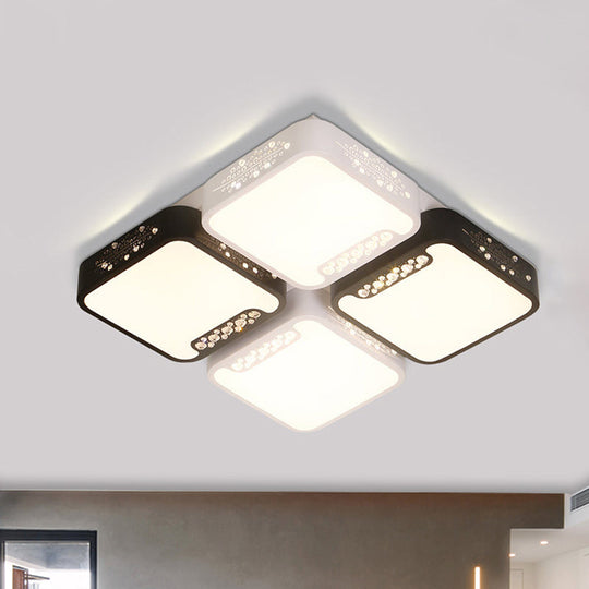 Modern Black and White Ceiling Light Fixture with Acrylic Shade - Choose Warm, White or 3 Color Light - 4/6 Lights for Living Room Flush Mount