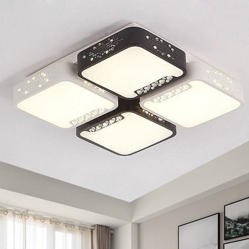 Modern Black and White Ceiling Light Fixture with Acrylic Shade - Choose Warm, White or 3 Color Light - 4/6 Lights for Living Room Flush Mount