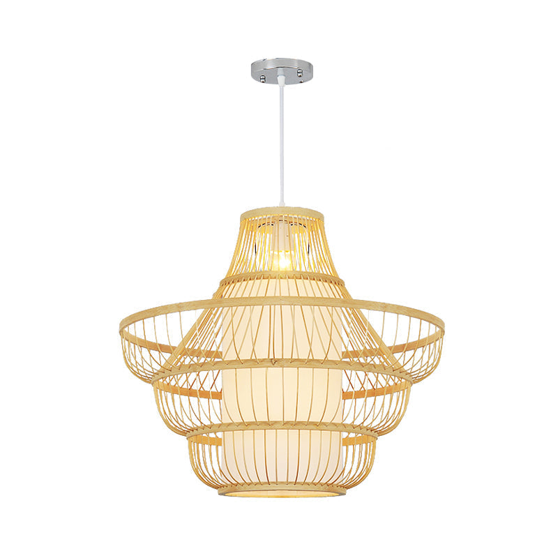 Modernist Bamboo Pendant Light Kit - 16"/19.5" Wide - 1 Bulb - Wood and Jar Suspension