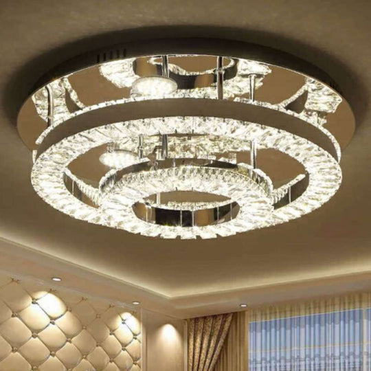 Modern Chrome Crystal Flush Mount LED Ring Light Fixture for Bedroom - 21.5"/31.5" Wide