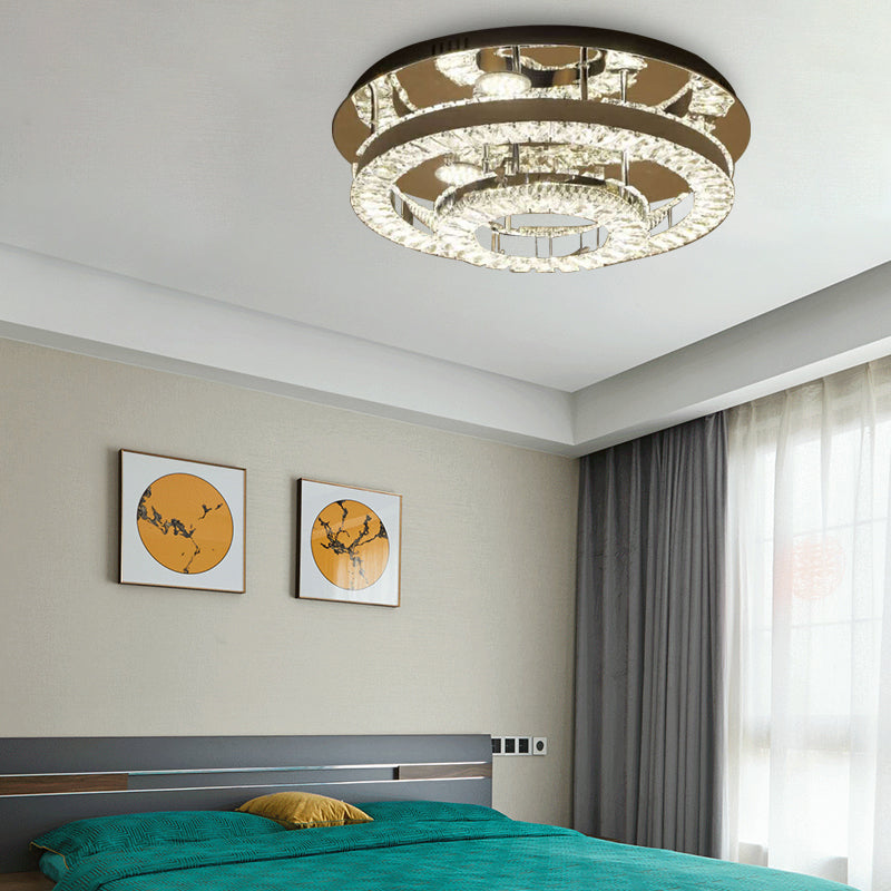 Modern Chrome Crystal Flush Mount LED Ring Light Fixture for Bedroom - 21.5"/31.5" Wide