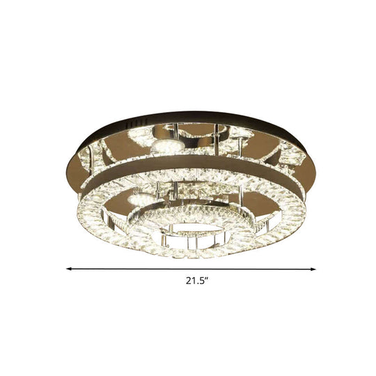 Modern Chrome Crystal Flush Mount Led Ring Light Fixture For Bedroom - 21.5/31.5 Wide