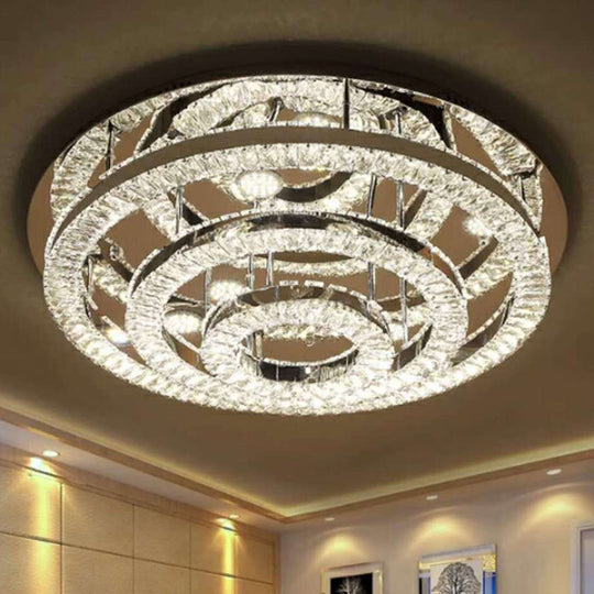 Modern Chrome Crystal Flush Mount LED Ring Light Fixture for Bedroom - 21.5"/31.5" Wide