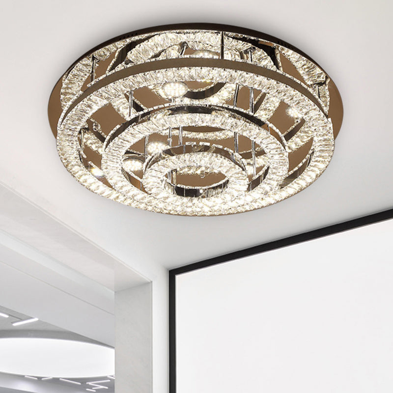 Modern Chrome Crystal Flush Mount LED Ring Light Fixture for Bedroom - 21.5"/31.5" Wide