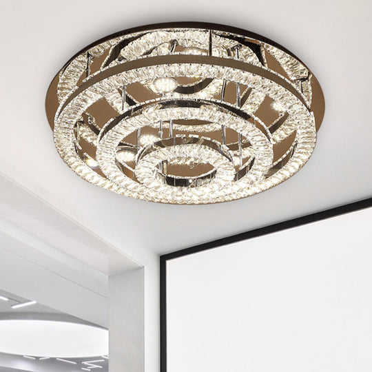 Modern Chrome Crystal Flush Mount LED Ring Light Fixture for Bedroom - 21.5"/31.5" Wide