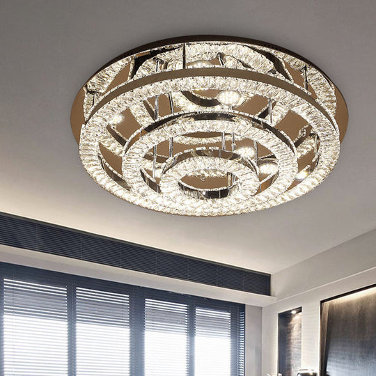 Modern Chrome Crystal Flush Mount LED Ring Light Fixture for Bedroom - 21.5"/31.5" Wide
