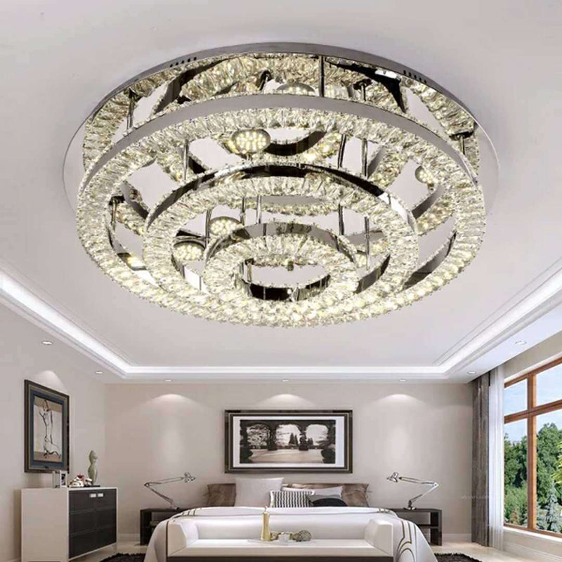 Modern Chrome Crystal Flush Mount LED Ring Light Fixture for Bedroom - 21.5"/31.5" Wide