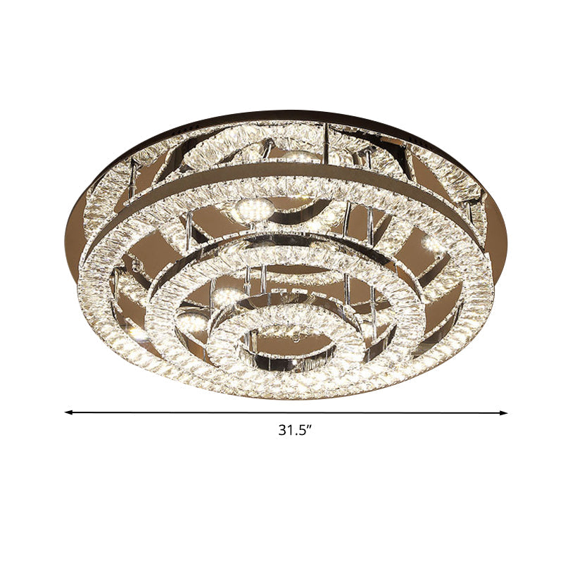 Modern Chrome Crystal Flush Mount LED Ring Light Fixture for Bedroom - 21.5"/31.5" Wide