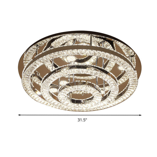 Modern Chrome Crystal Flush Mount LED Ring Light Fixture for Bedroom - 21.5"/31.5" Wide