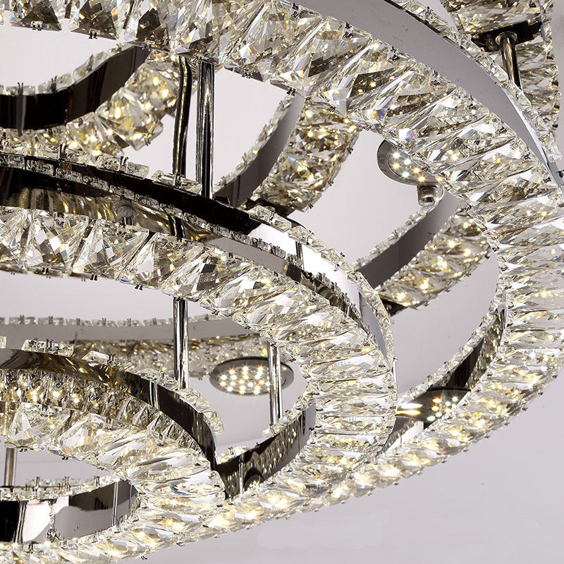 Modern Chrome Crystal Flush Mount LED Ring Light Fixture for Bedroom - 21.5"/31.5" Wide