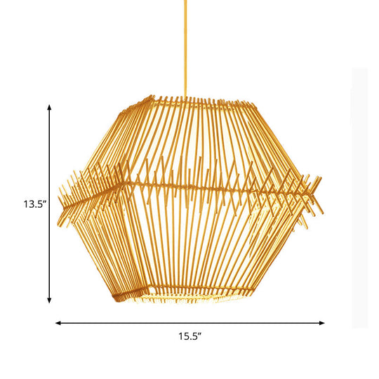 Traditional Bamboo Pendant Lighting: Tapered Bulb Jar-Shaped Hanging Light Fixture In Wood