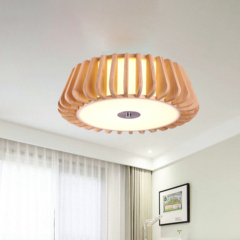 Modern Bamboo Flush Light Fixture - Tapered Design - Wood Ceiling Mounted - 19.5"/23.5" Wide - 1 Bulb