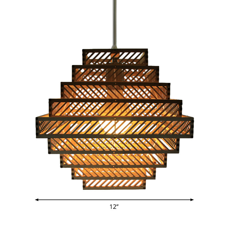 Traditional Wooden Lantern Pendant Light In Yellow With 1 Bulb