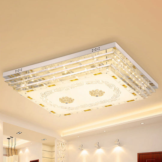 Contemporary Crystal Rod Ceiling Light in White Rectangle Design - LED Fixture with Multi-Color Options (19.5"/31.5" Width)
